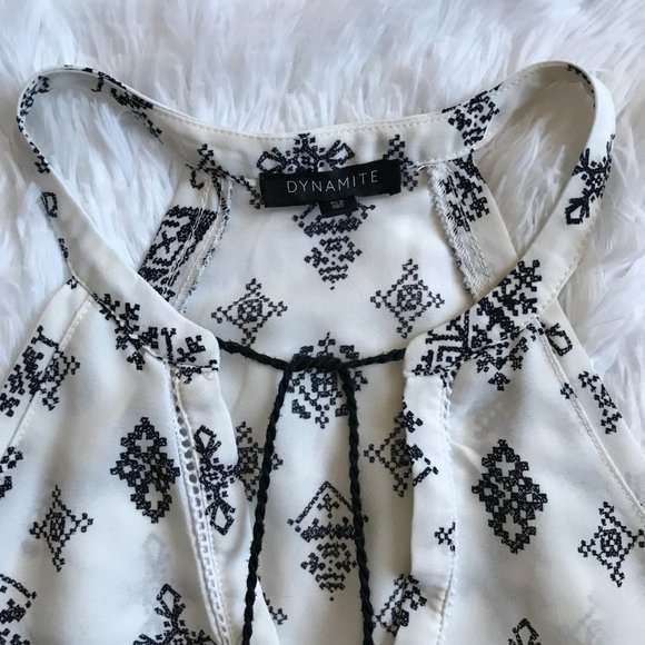 DYNAMITE Geometric Pattern Tank Top Pompom Collar - Picture 3 of 5